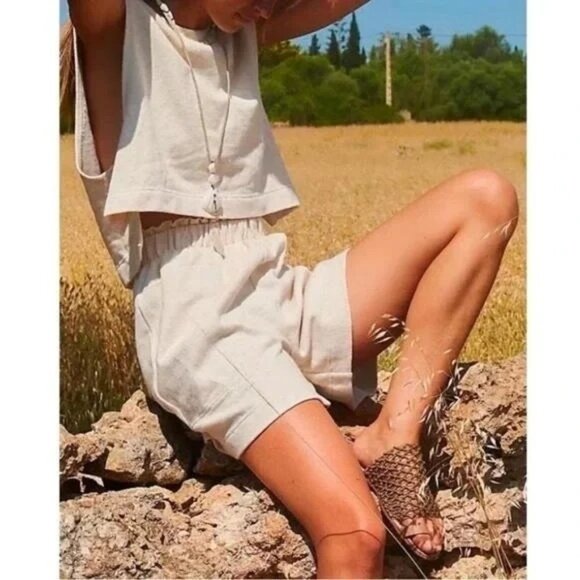 Free People Pants - Free People Beach Cotton Linen Blend Shorts Size L